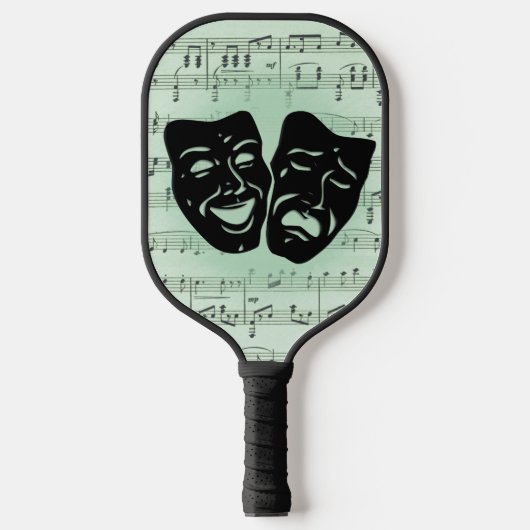 Raquette De Pickleball Musique verte et masques grecs de théâtre (Recto)
