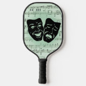 Raquette De Pickleball Musique verte et masques grecs de théâtre (Verso)