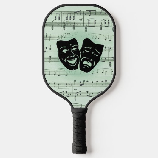 Raquette De Pickleball Musique verte et masques grecs de théâtre (Recto)