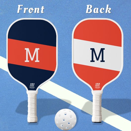 Raquette De Pickleball Navy bleu Prépa rayé monogramme initial