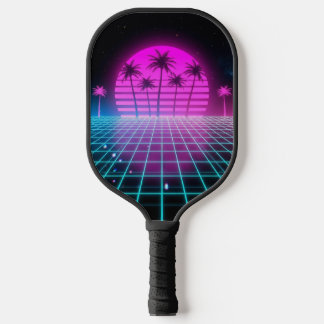 Raquette De Pickleball Neon Electric Palms Retro Vaporwave Custom Pickleb