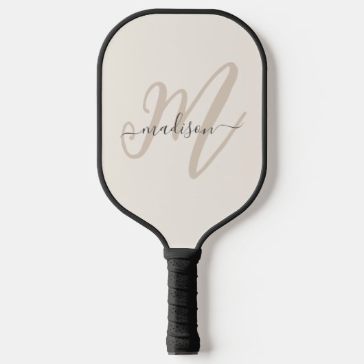 Raquette De Pickleball Neutre Beige Bold Script Monogramme et nom (Recto)