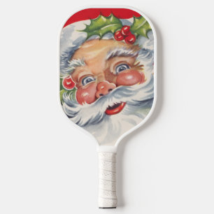 Raquette De Pickleball Noël vintage, joyeux Père Noël avec son chapeau