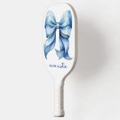 Raquette De Pickleball Nœud bleu tendance personnalisé avec nom monogramm (Gauche)