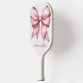 Raquette De Pickleball Nœud Rose Tendance Personnalisé Avec Nom Monogramm (Gauche)