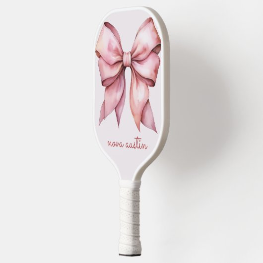 Raquette De Pickleball Nœud Rose Tendance Personnalisé Avec Nom Monogramm (Gauche)