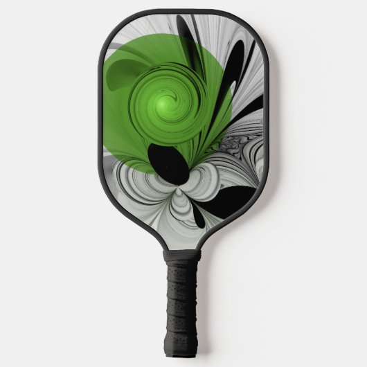 Raquette De Pickleball Noir Abstrait et blanc avec art fractal vert (Verso)