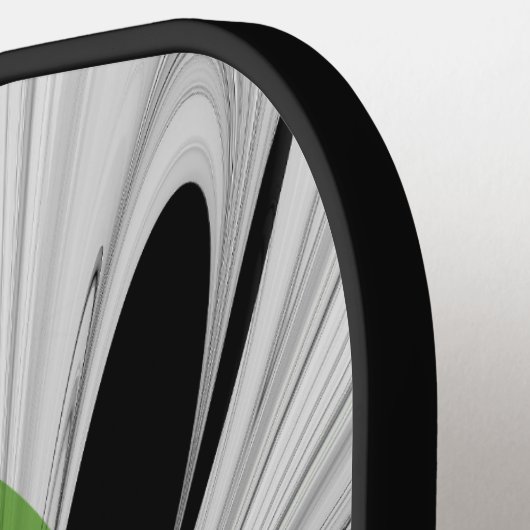 Raquette De Pickleball Noir Abstrait et blanc avec art fractal vert (Détail gauche)