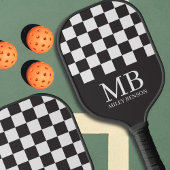 Raquette De Pickleball Noir & Blanc esthétique À damiers Monogramme rétro