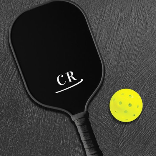 Raquette De Pickleball Noir & Blanc | Initiales Monogrammes modernes
