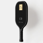 Raquette De Pickleball Noir blanc monogramme initiales nom commercial log (Gauche)