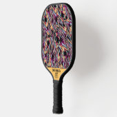 Raquette De Pickleball Noir et Jaune Moderne Motif Abstrait Monogramme (Gauche)
