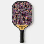 Raquette De Pickleball Noir et Jaune Moderne Motif Abstrait Monogramme (Verso)