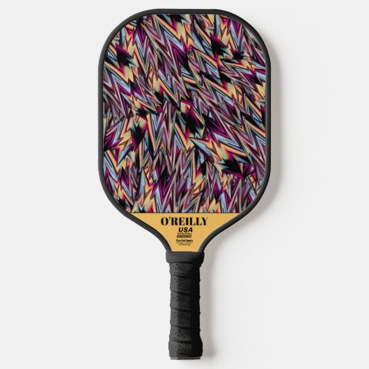 Raquette De Pickleball Noir et Jaune Moderne Motif Abstrait Monogramme (Recto)