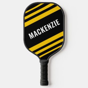 Raquette De Pickleball Noir moderne rayé Or personnalisé