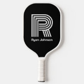 Raquette de Pickleball Noir Monogramme Moderne (Verso)