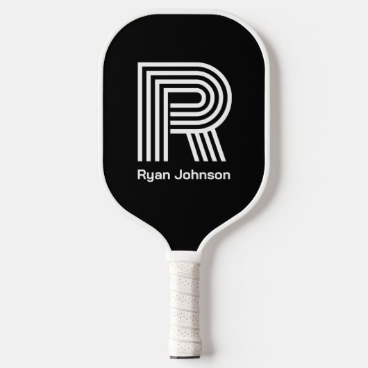 Raquette de Pickleball Noir Monogramme Moderne (Recto)