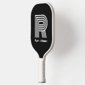 Raquette de Pickleball Noir Monogramme Moderne (Gauche)