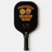 Raquette De Pickleball Noir orange amusant citation rétro monogramme (Recto)