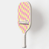 Raquette De Pickleball Nom À damiers script rétro (Gauche)