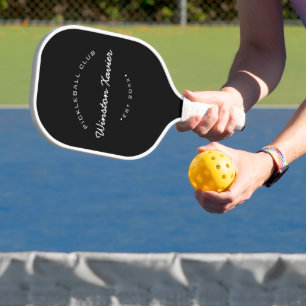 Raquette De Pickleball Nom & Club Design noir blanc personnalisé