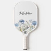 Raquette De Pickleball Nom de fleurs sauvages bleu blanc écriture script (Verso)