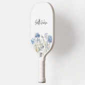 Raquette De Pickleball Nom de fleurs sauvages bleu blanc écriture script (Gauche)