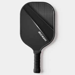 Raquette De Pickleball Nom de monogramme abstrait noir cool