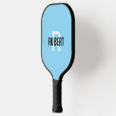 Raquette De Pickleball Nom de monogramme blanc bleu clair moderne (Gauche)
