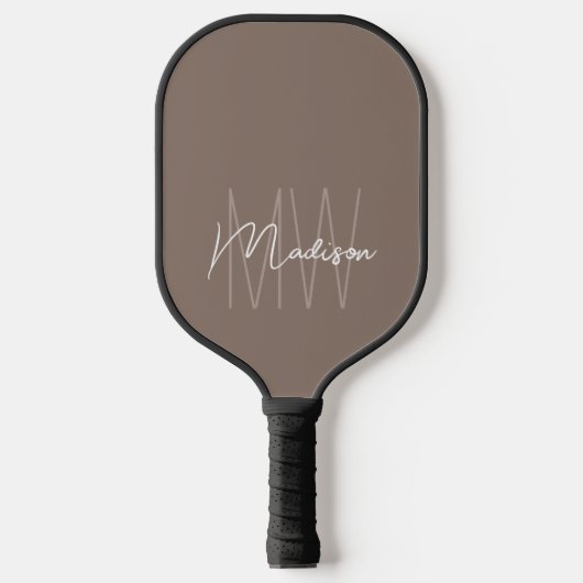 Raquette De Pickleball Nom de monogramme moderne Script Taupe (Recto)