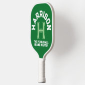 Raquette De Pickleball Nom de monogramme personnalisé vert initial et équ (Gauche)