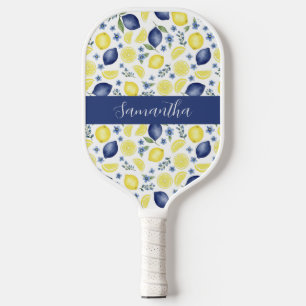 Raquette De Pickleball Nom de motif de citron de pays français bleu