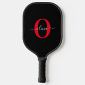 Raquette De Pickleball Nom de script de monogramme personnalisé Noir Blan (Verso)