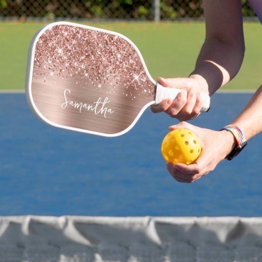 Raquette De Pickleball Nom de script Glam Rose Gold Pailleté (Insitu)