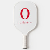 Raquette De Pickleball Nom De Script Monogramme Personnalisé Blanc Et Rou (Verso)