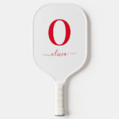 Raquette De Pickleball Nom De Script Monogramme Personnalisé Blanc Et Rou (Recto)