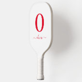 Raquette De Pickleball Nom De Script Monogramme Personnalisé Blanc Et Rou (Gauche)