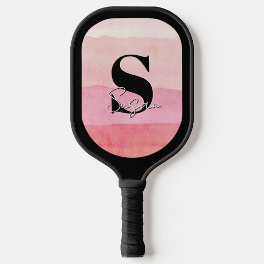 Raquette De Pickleball Nom de script rose monogramme personnalisé (Recto)