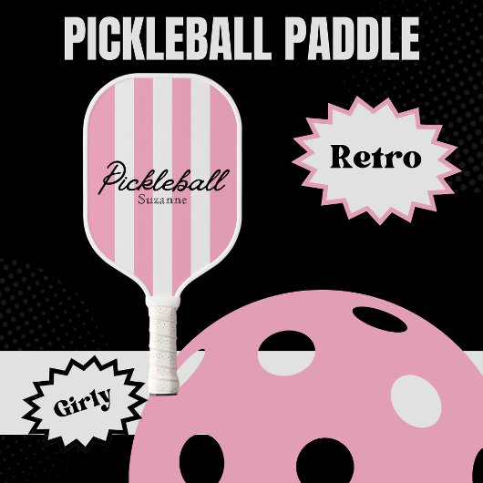 Raquette De Pickleball Nom des bandes et des fleurs roses RETRO