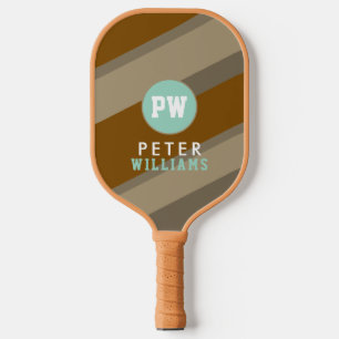 Raquette De Pickleball Nom du joueur Monogramme sur Tan rayé