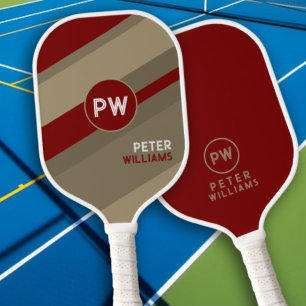Raquette De Pickleball Nom du joueur Red Monogram Diagonal Stripes