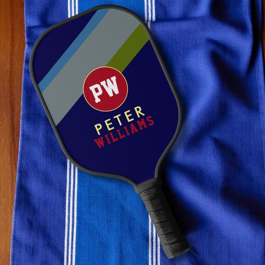 Raquette De Pickleball Nom du joueur sur Bleu rayé