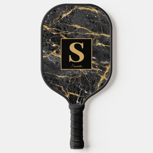 Raquette De Pickleball Nom du marbre noir Monogram Black Gold (Recto)