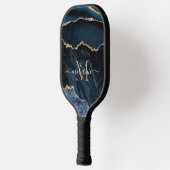 Raquette De Pickleball Nom du monogramme Agate Blue Gold Pickleball Paddl (Gauche)