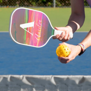 Raquette De Pickleball Nom du monogramme Art Abstrait Rose chaud