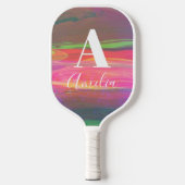 Raquette De Pickleball Nom du monogramme Art Abstrait Rose chaud (Recto)