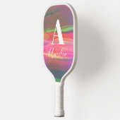 Raquette De Pickleball Nom du monogramme Art Abstrait Rose chaud (Gauche)