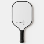Raquette De Pickleball Nom du monogramme blanc noir moderne (Verso)