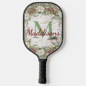 Raquette De Pickleball Nom du monogramme Bois d'hiver Pinecone de rose bl (Verso)