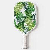 Raquette De Pickleball Nom du monogramme des Feuilles tropicaux verts (Verso)